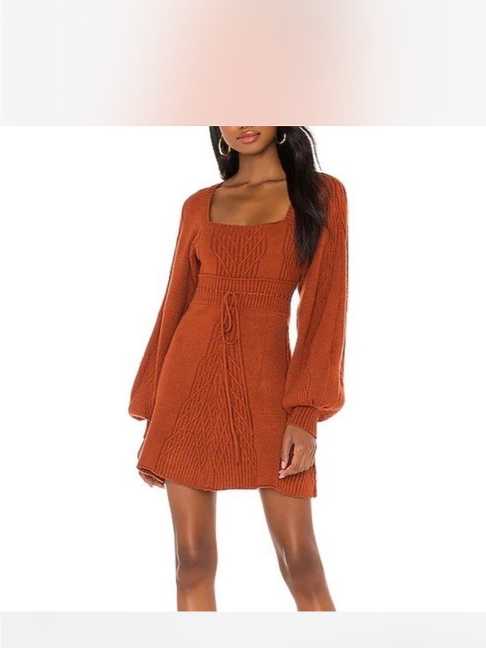 Free People Rust Cable Knit Square-Neck Sweater Dress